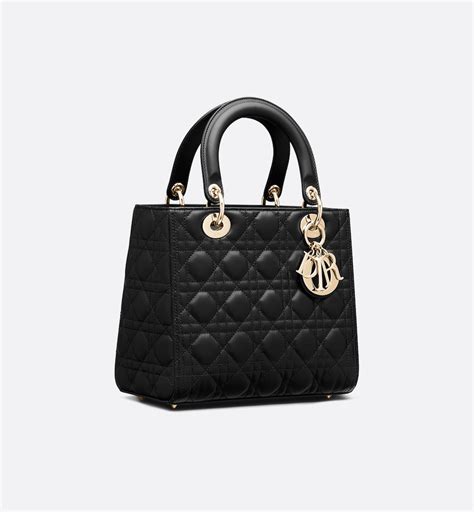 Mittelgroße Lady Dior Tasche Cannage Lammleder in Schwarz